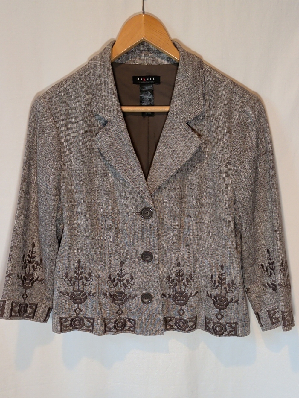Axcess by Liz Claiborne Brown Embroidered Button-Front Blazer